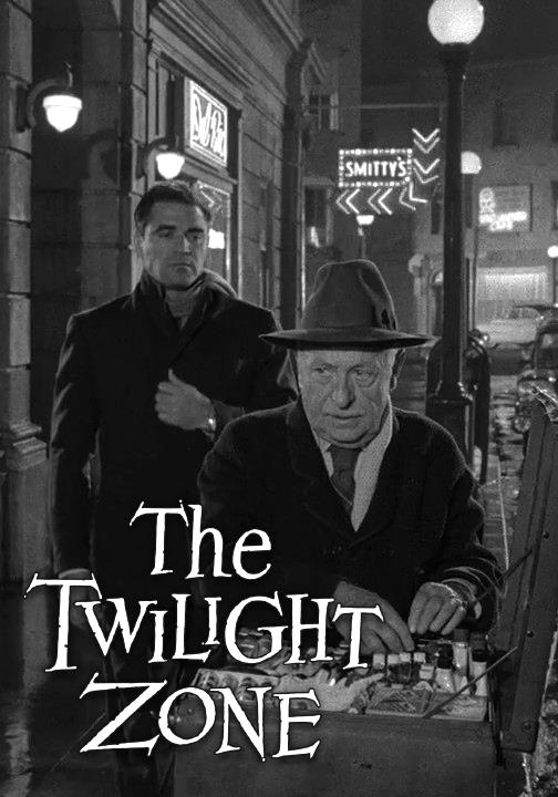 On a city sidewalk at night, Steve Cochran (as Fred Renard) menacingly approaches Ernest Truex (as the street vendor Pedott).