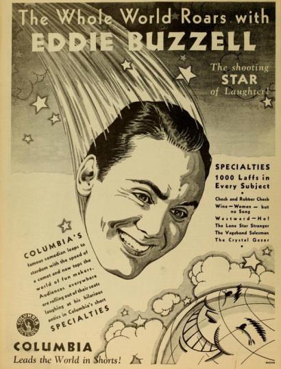 A drawing of the Earth laughs as Eddie Buzzell