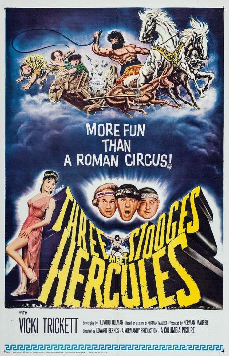 Hercules drives a chariot across the sky while the stooges are up to their usual hijinx in the back.