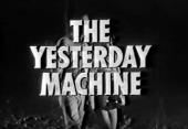 Title card from the movie The Yesterday Machine, superimposed over a
                cheerleader and her boyfriend have a romantic nighttime walk.