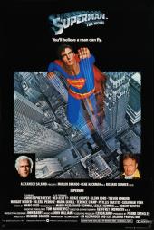 Christopher Reeve (as Superman) takes to the sky above Metropolis. You