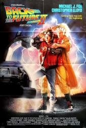 Michael J. Fox (as Marty) and Christopher Lloyd (as Doc) check their watches
                beside the DeLorean in a lightning storm.