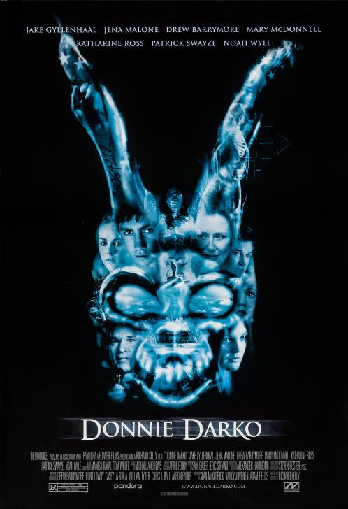 The characters from Donnie Darko are hidden in a creepy blue x-ray of a jackrabbit skull.
