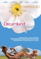 Agnes Brucker (as Audrey) and Kelli Garner (as Calista) sunbath under a giant
                bee and flower with a Dreamland billboard in the background.