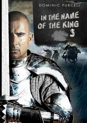 Bald Dominic Purcell (as Hazen Kaine) stands stoically in a suit of armor with his sword held straight up.