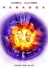 Malik Yoba (as Mister Landau) eyes a serious Zoë Bell (as Gale), while behind
                them a purple tunnel explodes in fire. 