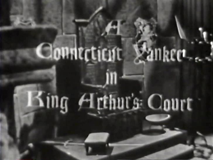 Title card from the tv movie A Connecticut Yankee in King Arthurs Court, with the words superimposed over a throne.