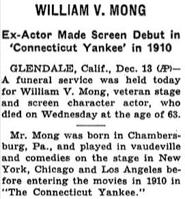 A New York Times obituary notice for William V. Mong on 14 December 1940.