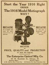 Advertisement for the 1916 Model Motiograph projector.