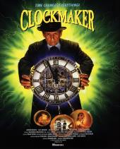 Dressed in a black overcoat and hat, Pierrino Mascarino (as old man Markham)
              holds a large clock with Roman numerals and three pendulums showing scenes from the
              film.