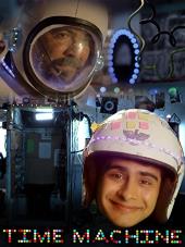 Headshots of Siddharth Menon (as young Chetan Kanodia in a moped helmet) and
              Anjum Rajabali (as old Chetan in a spaceman helmet) float in front of high-tech
              gear.