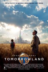 Thomas Robinson (as young Frank Walker) and George Clooney (as old Frank) stand
                in a wheat field, marveling at clouds, with a futuristic city on the horizon.