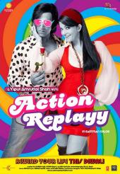 Aksahy Kumar (as Kishen Chopra) and Aishwarya Rai Bachchan (as Mala) pose as
              hippies in front of a psychedelic swirl of colors.