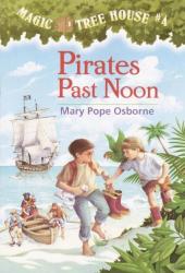 Young Jack and his younger sister Annie race up a sandy tropical beach as three
                pirates land behind them.
