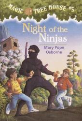 A hooded ninja in all black garb pulls a resistant young Jack and his younger
                sister Annie by the wrists.