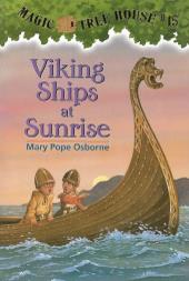 Alone in a small Viking ship with a dragon masthead, young Jack and Annie seem
                worried about reaching the shore through rough waves.