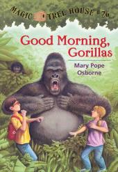 A gorilla pounds his chest in a lush jungle, startling young Jack and Annie.