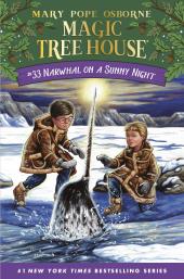 At the edge of an ice flow, young Jack and Annie greet a narwhal as it breeches
                the surface of the sea.