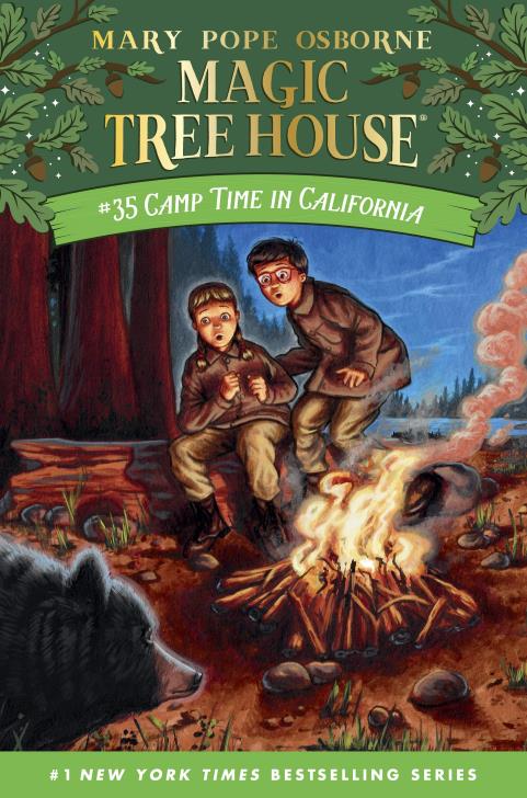 A bear cub at night startles young Jack and Annie by their campfire.
