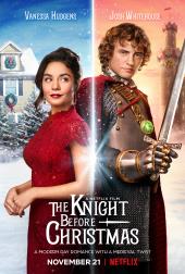 Vanessa Hudgens (as Brooke) in a lacy red dress and Josh Whitehouse (as Sir
                Cole) in his armor stand back-to-back in front of a modern Ohio Christmas day and a
                medieval Norwich castle.