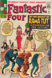 Standing beside Rama Tut and dressed in red finery, Sue Storm thinks,
                "Rama Tut