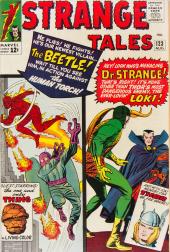 A split cover with the Torch, the Thing, and the Beetle (on the left), and
                Doctor Strange, Thor, and Loki (on the right).