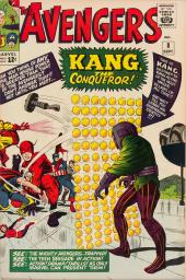Kang the Conqueror stands behinda wall of energy balls as all five of the
                Avengers attack in vain.