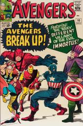 In his purple cloak and tall hat, Immorus stands defiantly, controlling Captain
                America, who fights the other four Avengers.