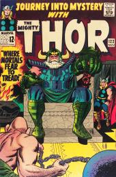 A majestic Odin, sitting in his regal throne, dominates the scene, while the
                Mighty Thor approaches from behind and the Absorbing Man approaches from the front
                with his ball and chain.