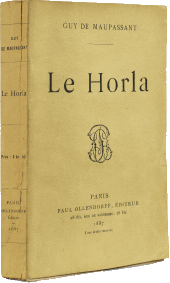 A tannish hardback edition of Le Horla by Guy de Maupassant showing
                publication indicia and a small abstract design.