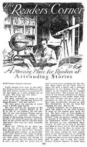 Black-and-white drawing of a man reading Astounding magazine, with a telescope
                and other scientific items in the background.