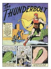 Three panels showing the Thunderbolt in his costume before flashing back to his
                time trip.