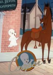 Casper, the Friendly Ghost, startles a horse in front of Paul Revere