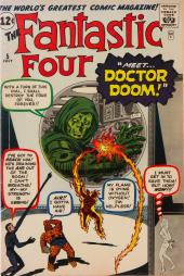 Through a large, round portal in an air-tight chamber, Doctor Doom threatens to
                destroy the F F, who helpless struggle as they run out of air.