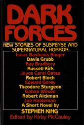 Blood red letters state the title Dark Forces, with a yellow subtitle "New
                Stories of Suspense and Supernatural Horror".