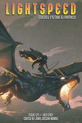A cloaked person, dressed in all-black with a billowing cape, stands atop a
                roaring dragon in flight.