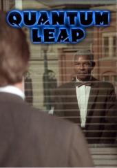 Howard Matthew Johnson (as an older Black man, Jesse Tyler) looks out from a
                reflection in a window at Scott Bakula (as Sam Beckett).