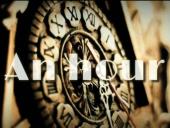An old clock with ornate hands and Roman numerals shows behind the words "An
                hour".