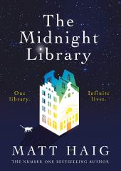 A stylized, four-story, white library with a silhouette of a cat and text to
                the side stating, "One library. Infinite lives."