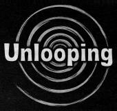 A wispy white, counterclockwise spiral behind the word Unlooping.