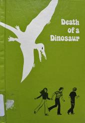 Over a green background, the white silhouette of a T-rex looms large over three
                teenagers