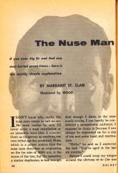 The head of a middle-aged white man floats behind the title page of "The Nuse
                Man".