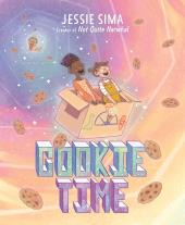 Two kids and many cookies fly through time in a cardboard time machine.