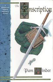 The cover of The Inscription shows a Scottish tartan, an old book, a long
                sword, and a keyring.