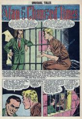 In three panels, a man in a green suit makes a proposal to a prisoner about
                travel to the past.
