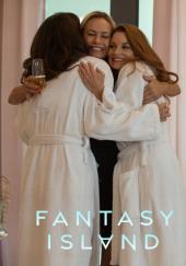Daphne Zuniga, Josie Bisset, and Laura Leighton (as Margo, Cam, and Nettie) hug
                it out with smiles, champagne, and long white, terrycloth bath robes.