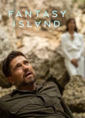 Lying on a rocky slope, Eric Winter (as Brian Cole) looks skyward while an
                out-of-focus Roselyn Sanchez (as Elena Roarke) stands calmly in the background.