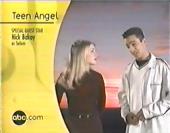 Closing title card Episode 7 of Teen Angel, with a logo for abc dot com and
                Melissa Joan Hart (as Sabrina) talking with Mike Damus (as the Teen Angel).