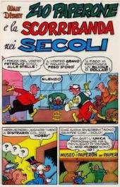 In three panels, Uncle Scrooge is visited by three fawning minions and then
                decides to visit his private museum.