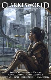 Illustration of a young woman in a powered bodysuit sitting on a balcony
                overlooking a futuristic city.